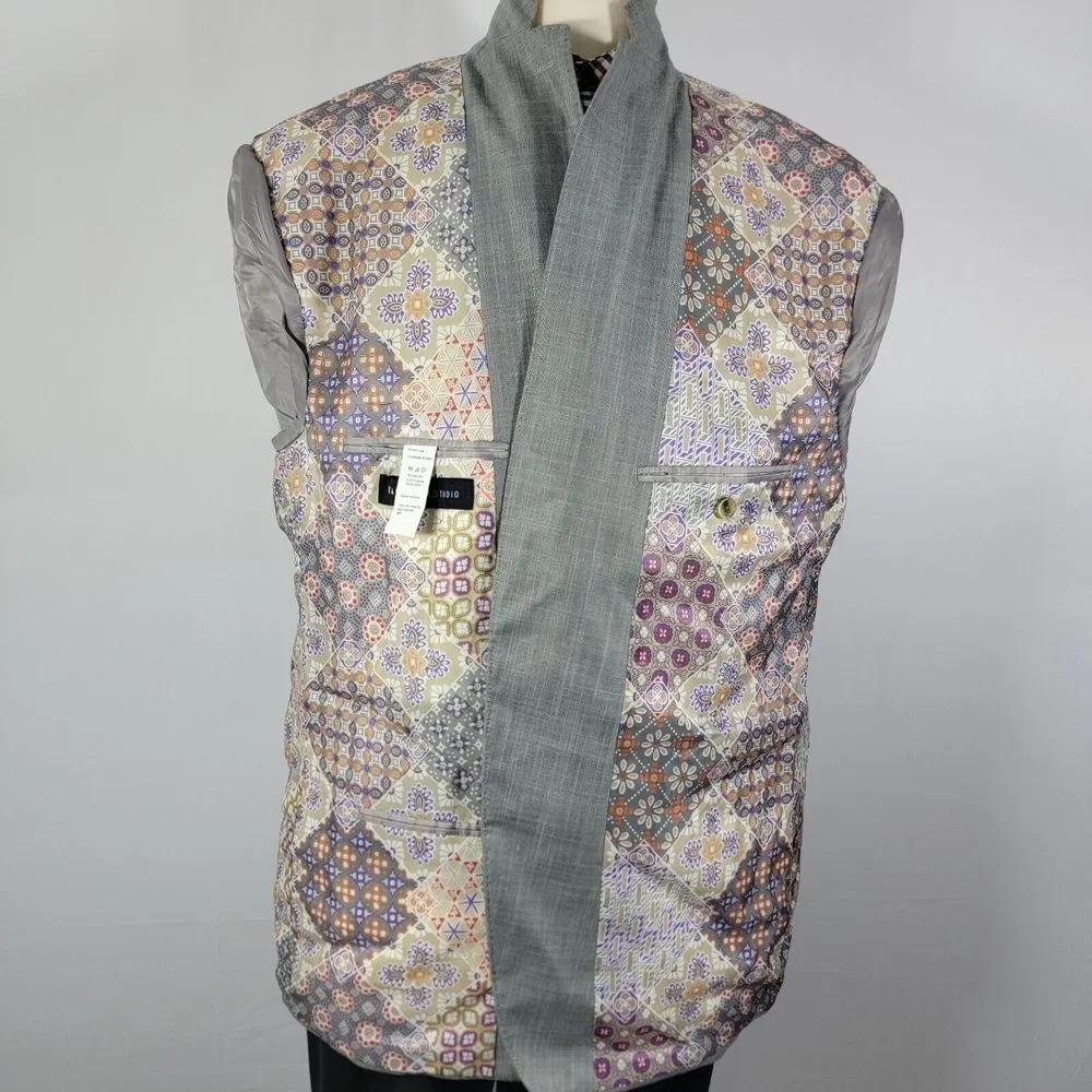 Van Heusen Men's Sport Coat Blazer Two Button Gray Sharskin Polyester Blend 48R‎